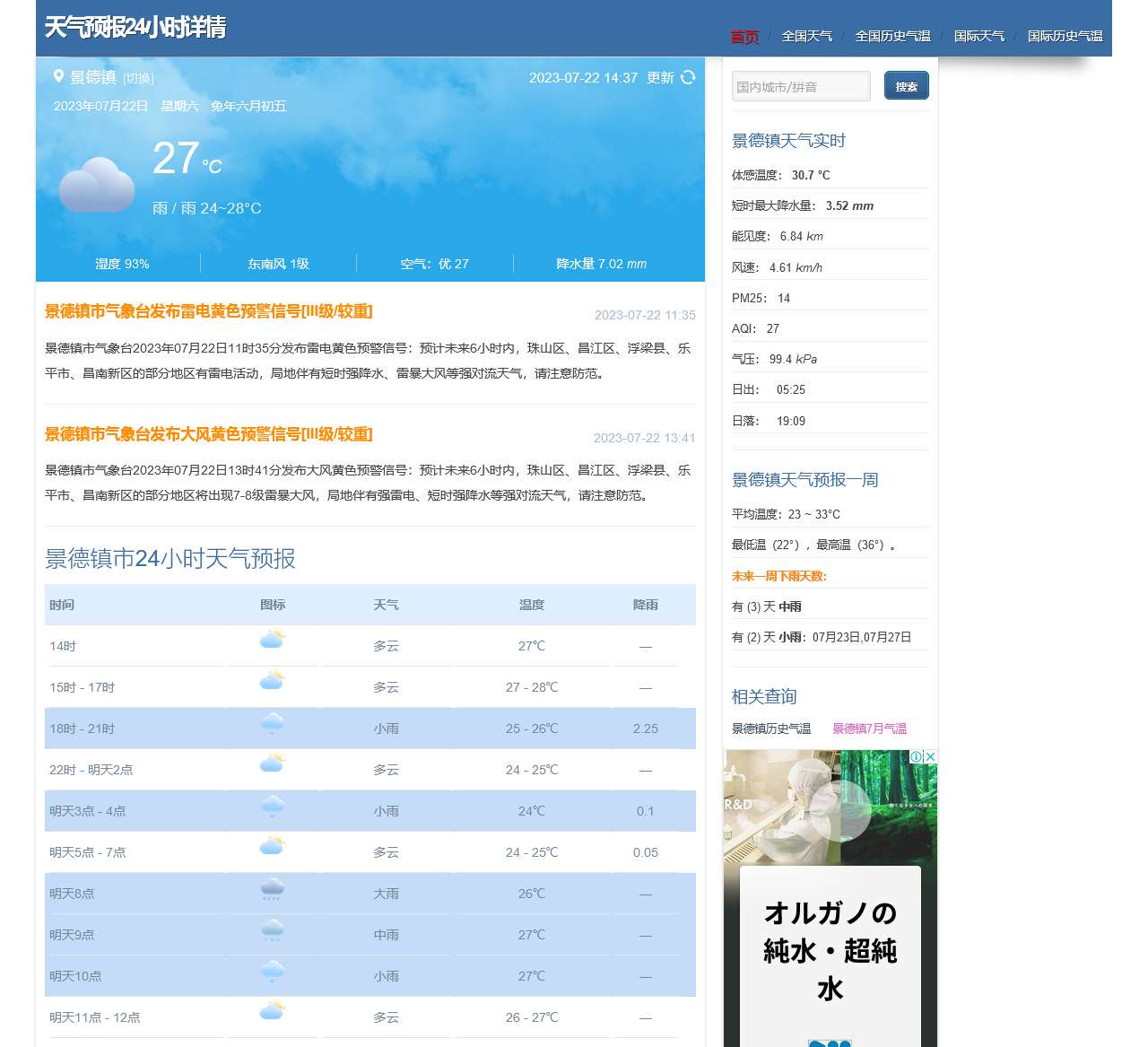 天气预报24小时详情,历史每月气温降雨查询 - 天气二四网