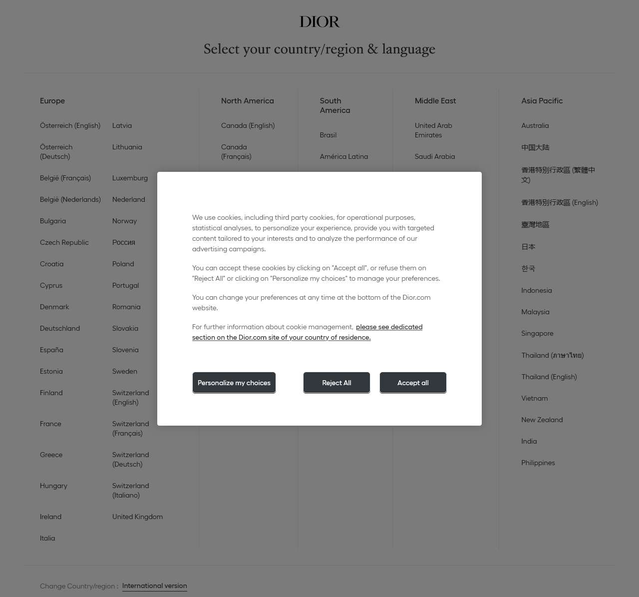 DIOR Official Website : Please select your location and language